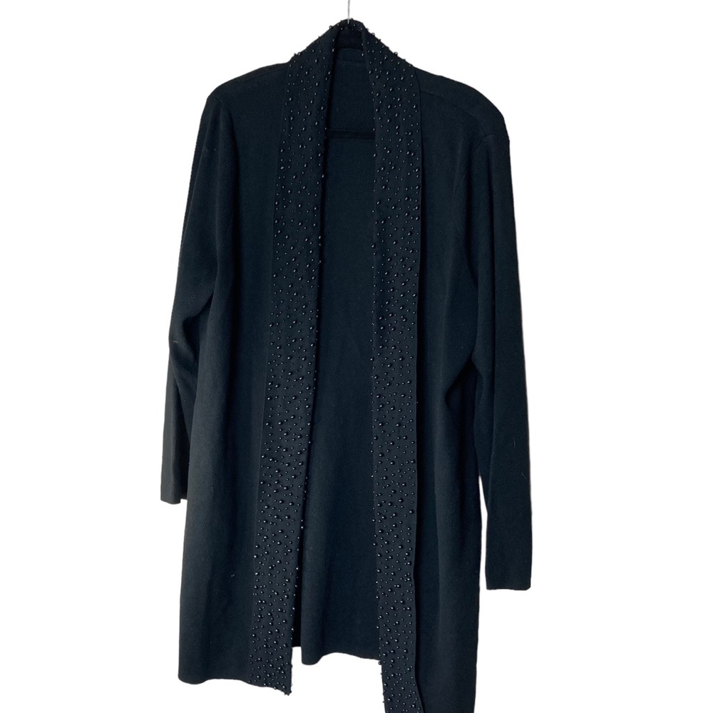 Long Black Sweater with Fully Beaded‎ Lapel Black Unbranded Size Large